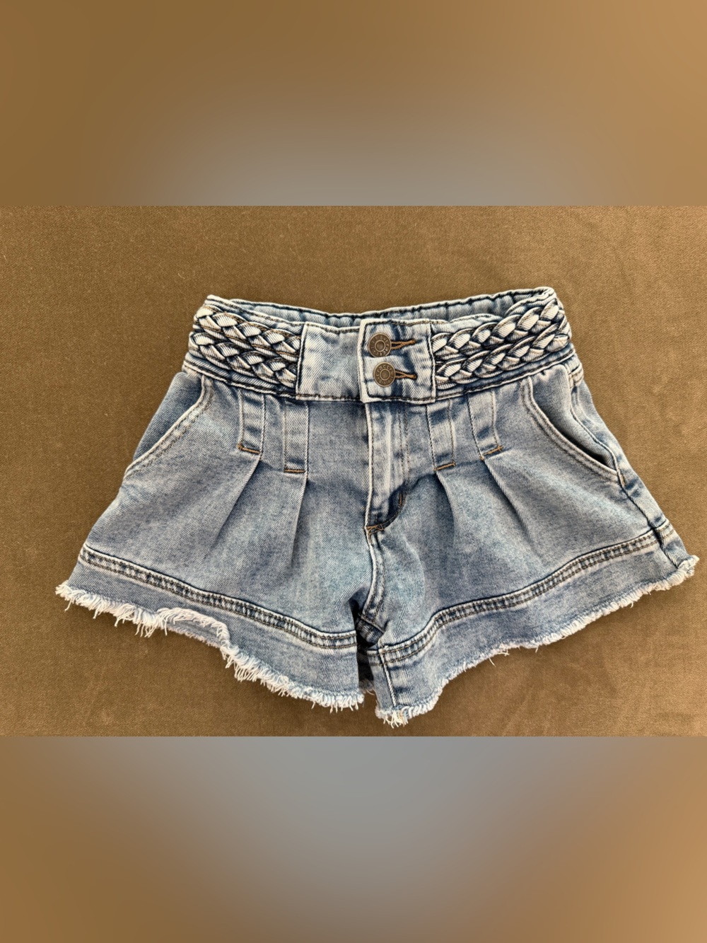 Tractr Light Blue Braided Waist Denim High Waist Shorts